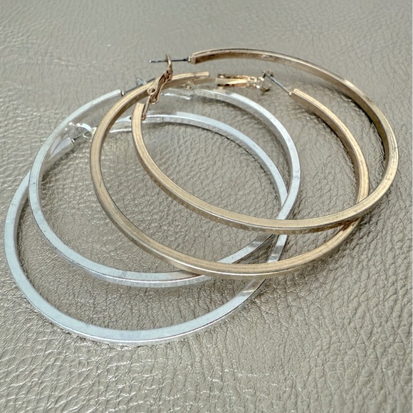 Vintage Look Gold and Silver Classic Hoop Earrings -set of 2 - Picture 4 of 6